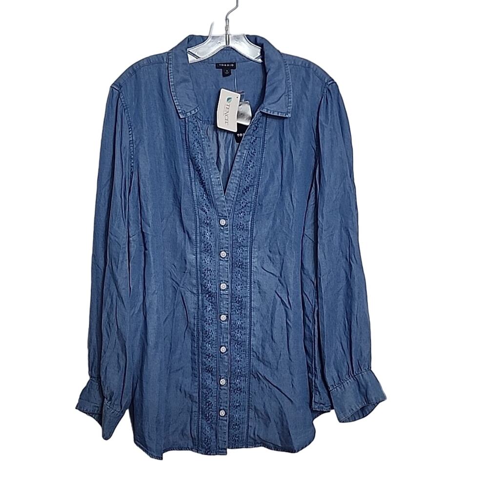 Torrid Medium Wash Tencel Pintuck Long Sleeve Top, 3X, NWT